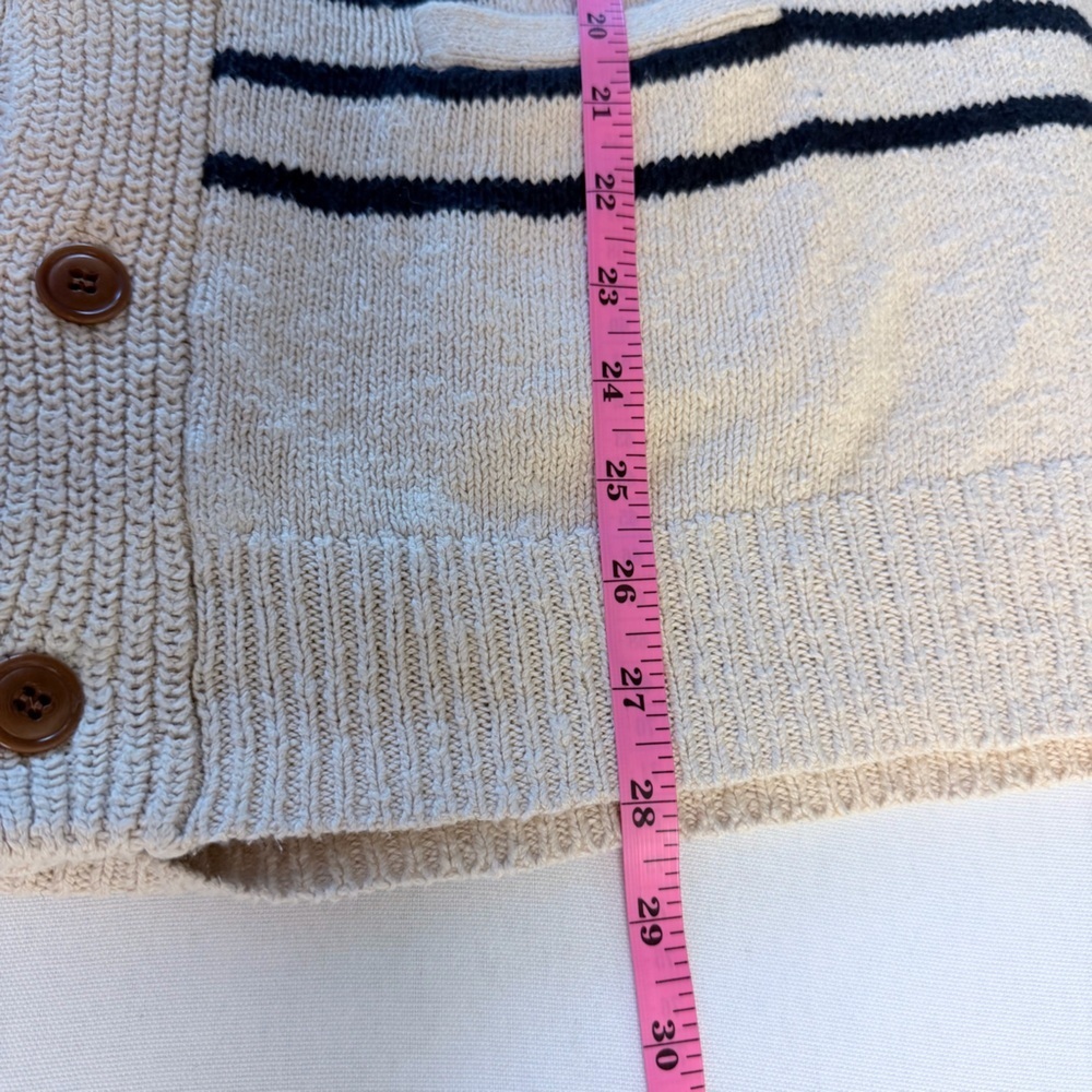 J Crew Cowl Neck Striped Button Down Tan Navy Preppy Cardigan Knit Sweater XL - Picture 8 of 10